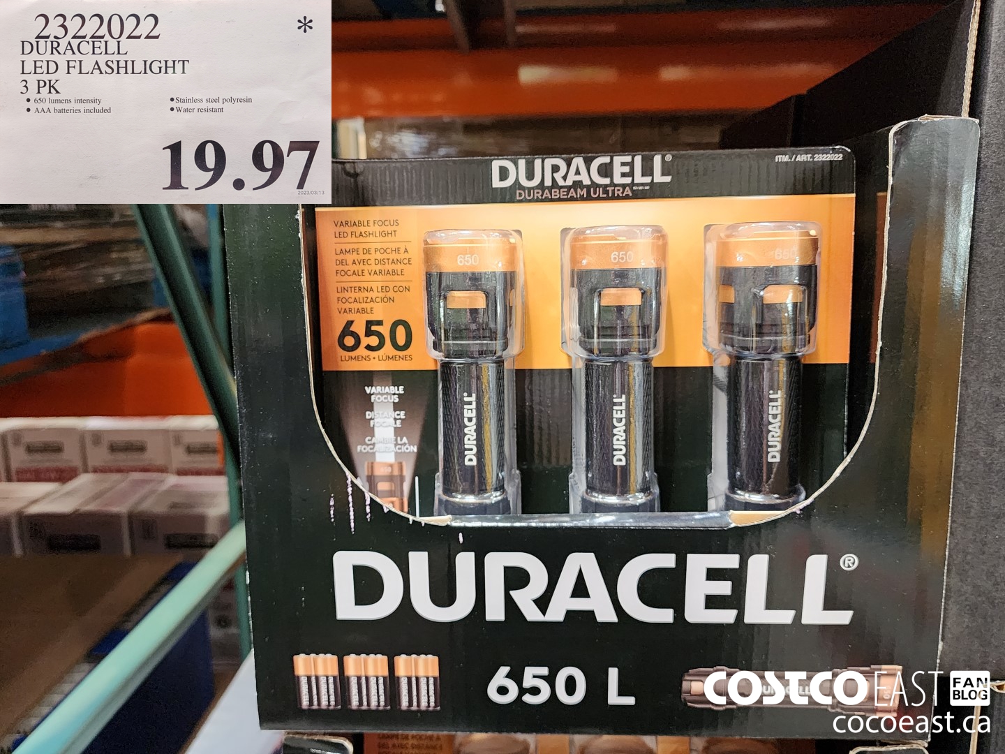 2322022 DURACELL LED FLASHLIGHT 3 PK $19.97