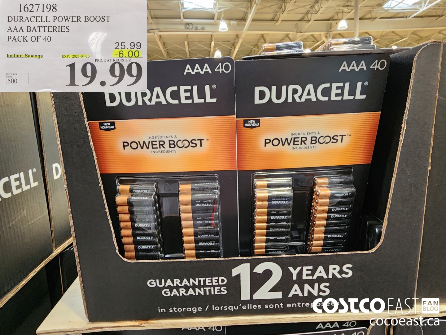 1627198 DURACELL POWER BOOST AAA BATTERIES PACK OF 40 ($6.00 INSTANT SAVINGS EXPIRES ON 2023-04-30) $19.99