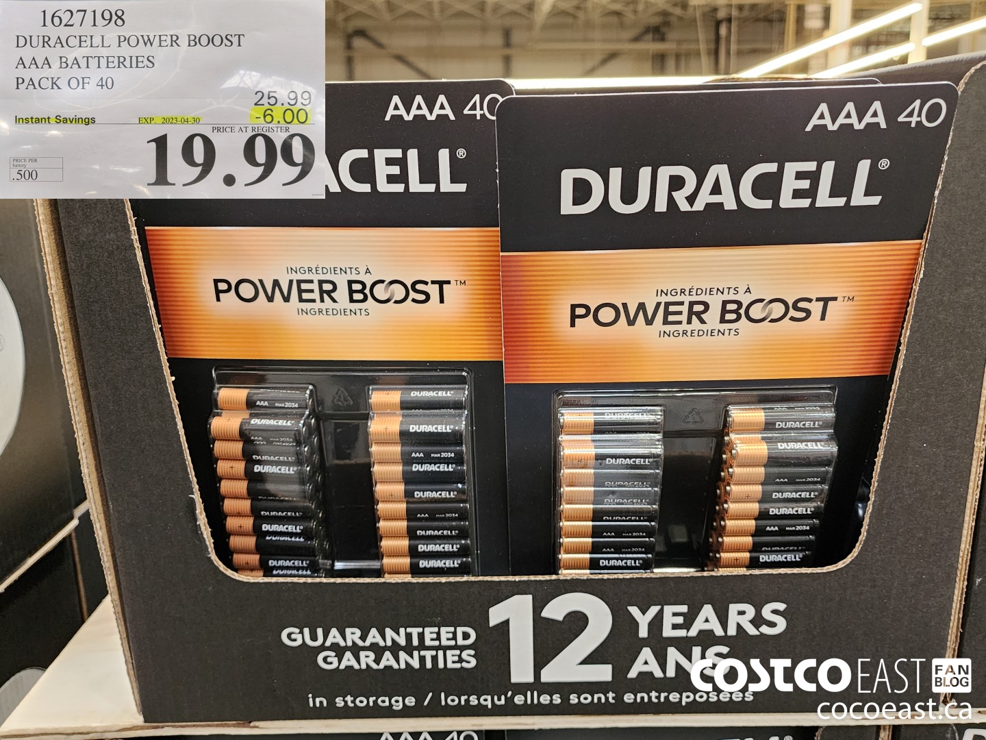 1627198 DURACELL POWER BOOST AAA BATTERIES PACK OF 40 ($6.00 INSTANT SAVINGS EXPIRES ON 2023-04-30) $19.99