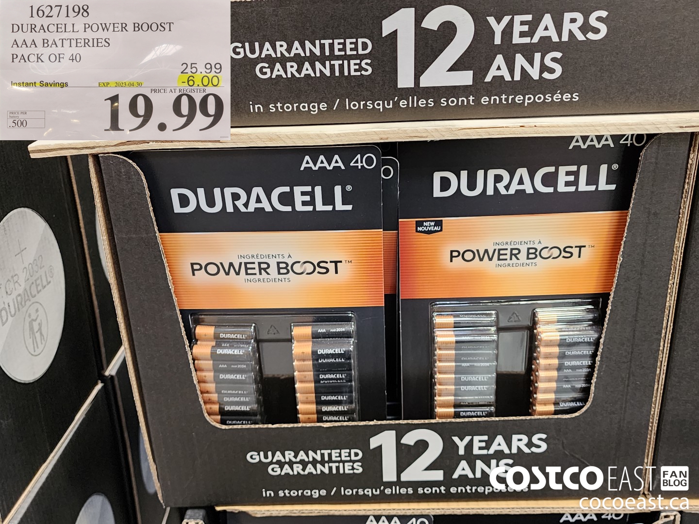 1627198 DURACELL POWER BOOST AAA BATTERIES PACK OF 40 ($6.00 INSTANT SAVINGS EXPIRES ON 2023-04-30) $19.99