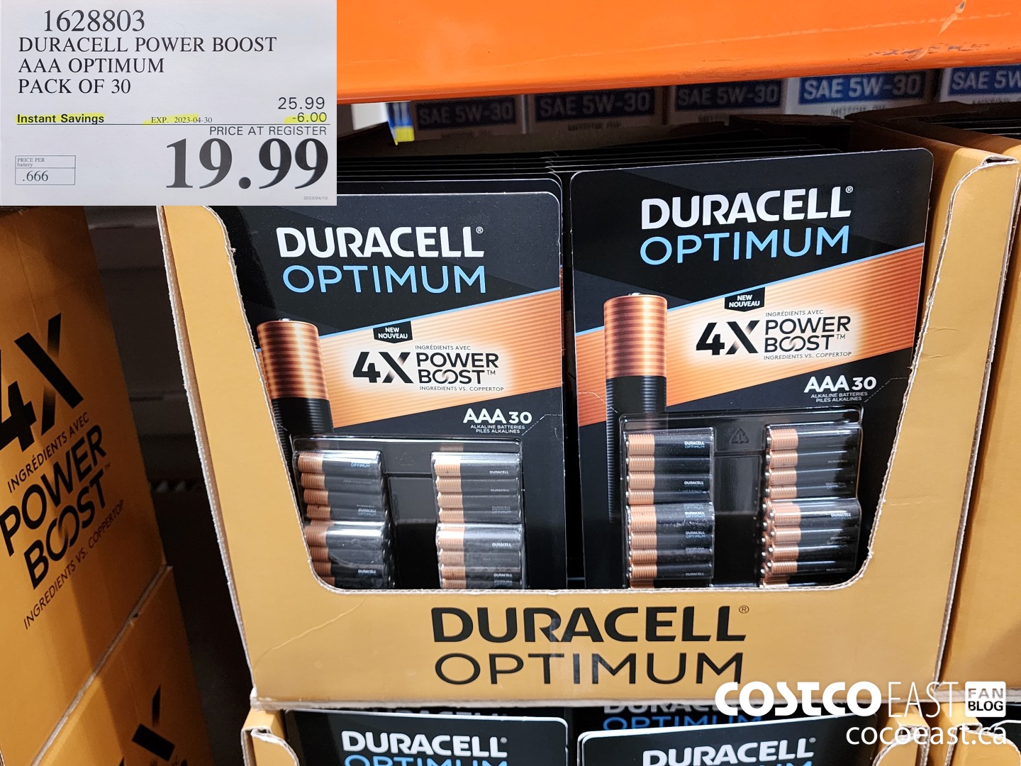1628803 DURACELL POWER BOOST AAA OPTIMUM PACK OF 30 ($6.00 INSTANT SAVINGS EXPIRES ON 2023-04-30) $19.99