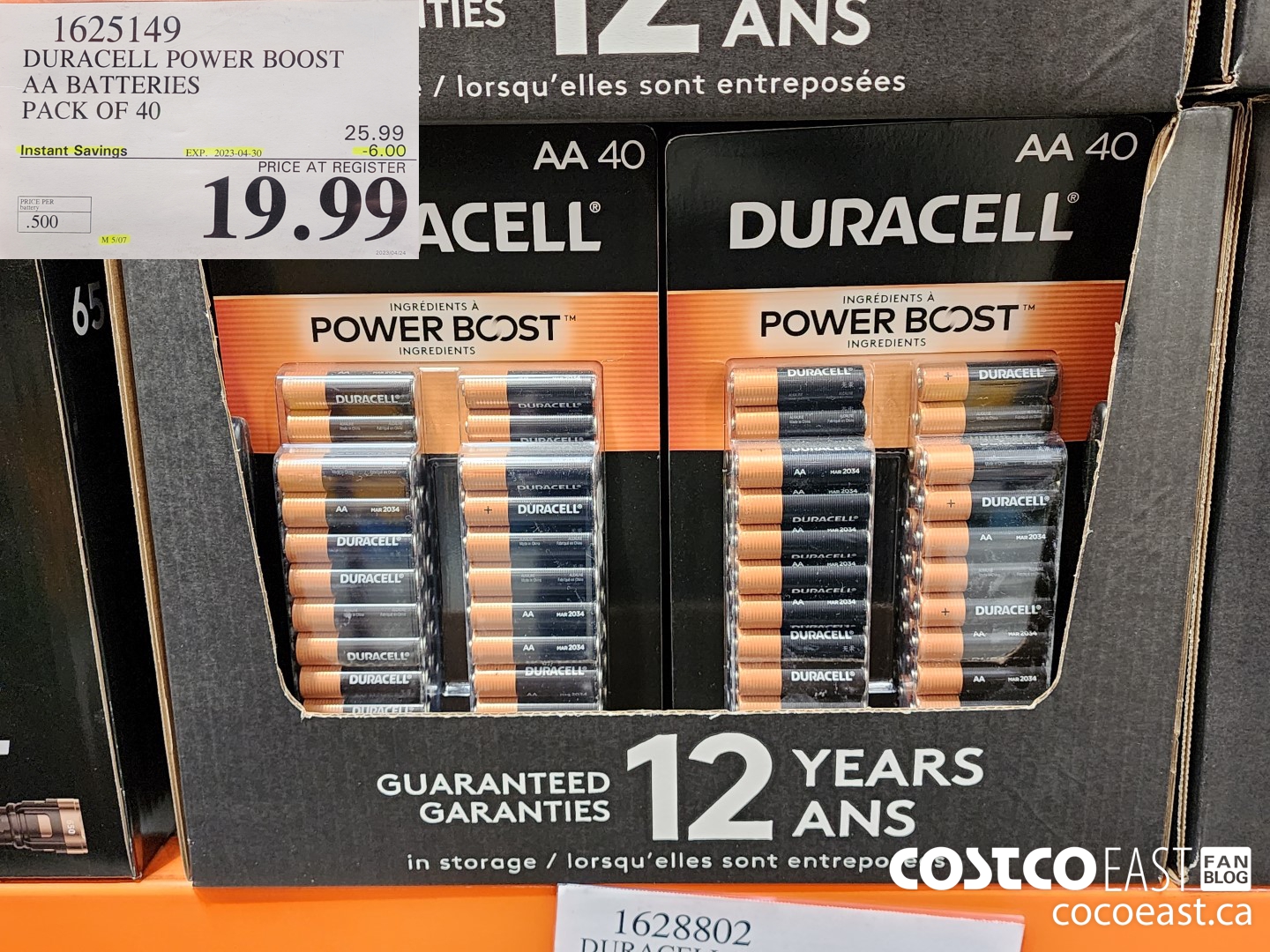 1625149 DURACELL POWER BOOST AA BATTERIES PACK OF 40 ($6.00 INSTANT SAVINGS EXPIRES ON 2023-04-30) $19.99