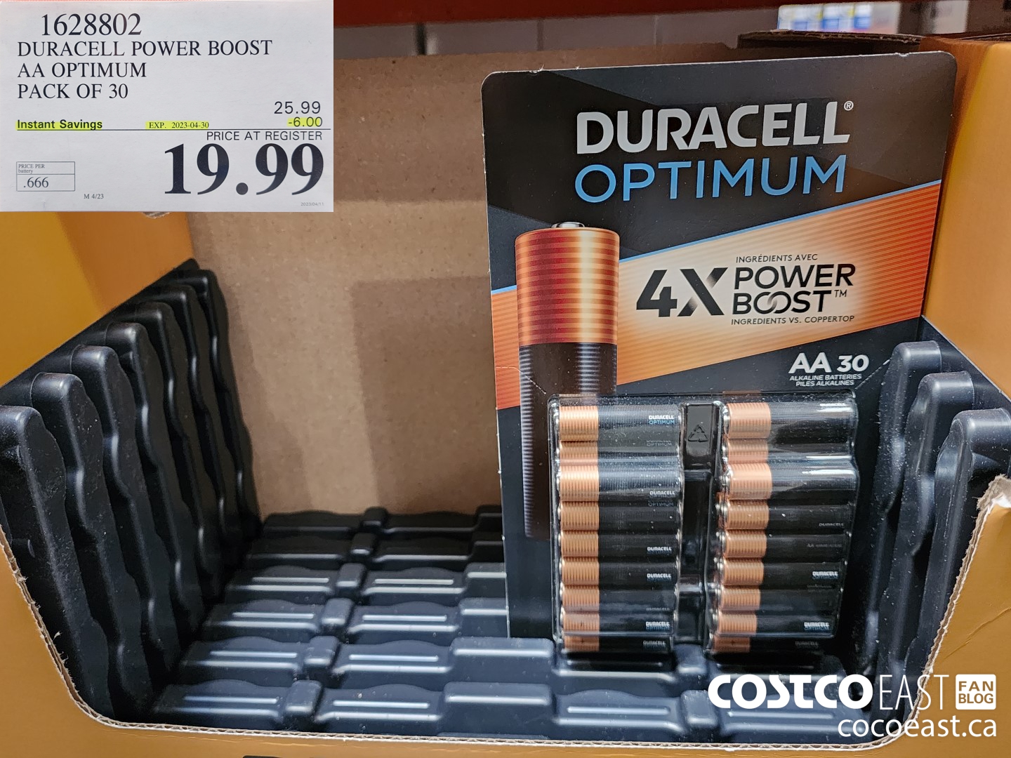 1628802 DURACELL POWER BOOST AA OPTIMUM PACK OF 30 ($6.00 INSTANT SAVINGS EXPIRES ON 2023-04-30) $19.99