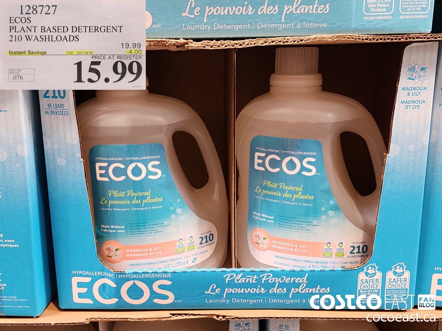 128727 ECOS PLANT BASED DETERGENT 210 WASHLOADS ($4.00 INSTANT SAVINGS EXPIRES ON 2023-04-09) $15.99