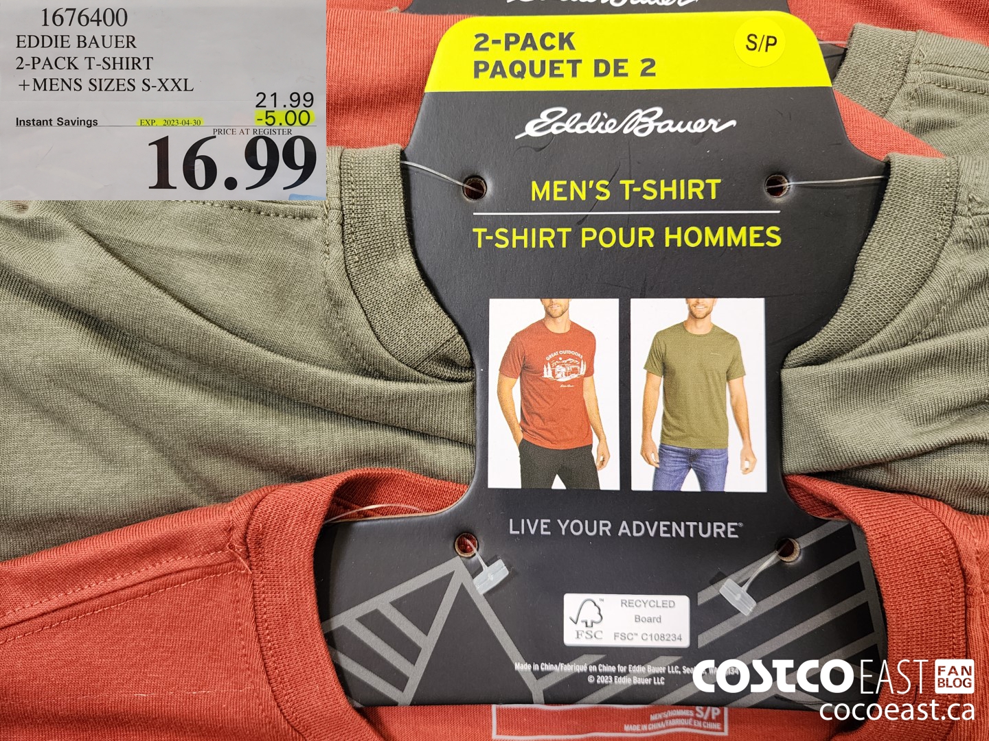 1676400 EDDIE BAUER 2 PACK T-SHIRT +MENS SIZES S-XXL ($5.00 INSTANT SAVINGS EXPIRES ON 2023-04-30) $16.99