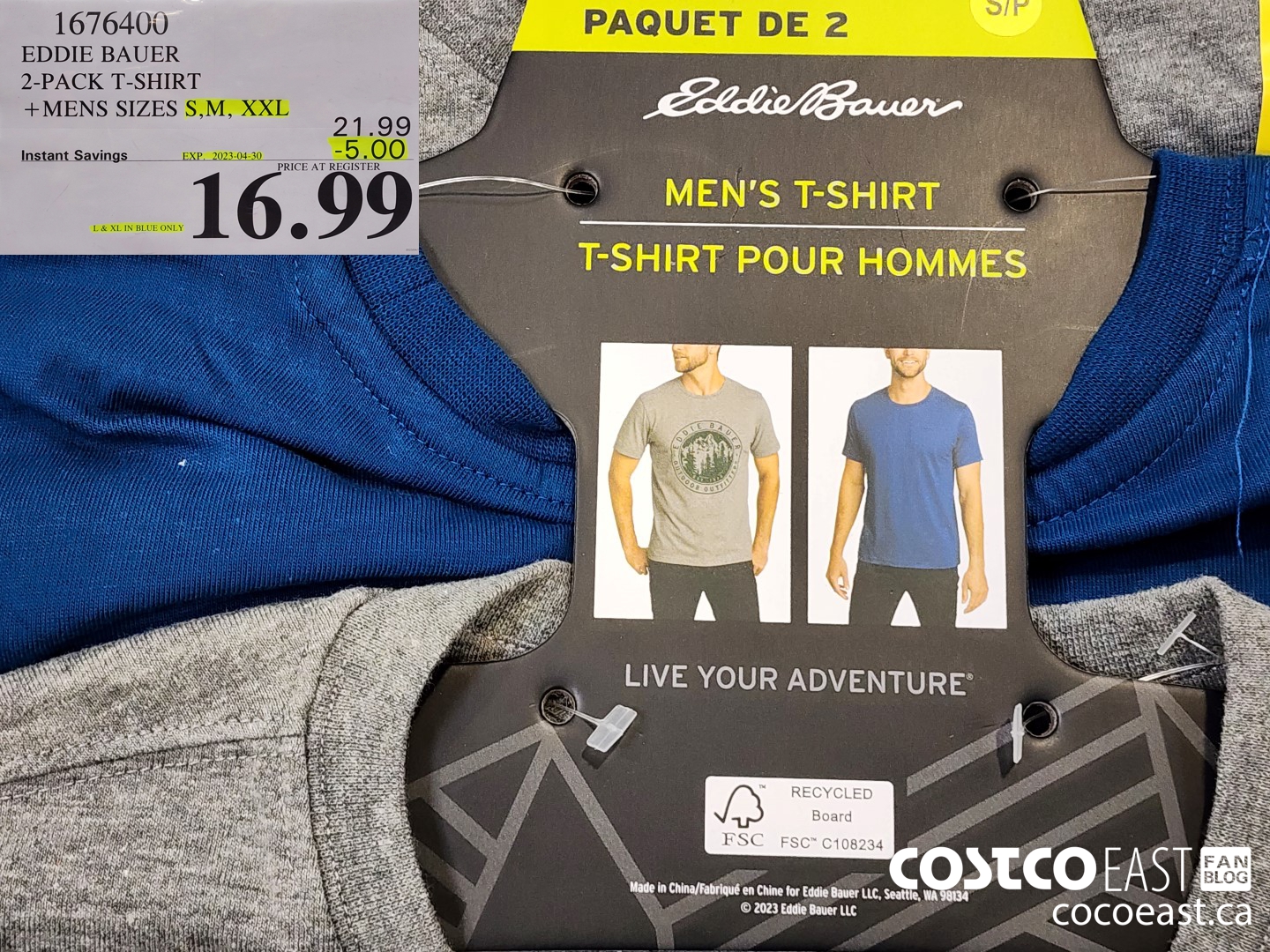 1676400 EDDIE BAUER 2 PACK T-SHIRT +MENS SIZES S, M, XXL ($5.00 INSTANT SAVINGS EXPIRES ON 2023-04-30) $16.99
