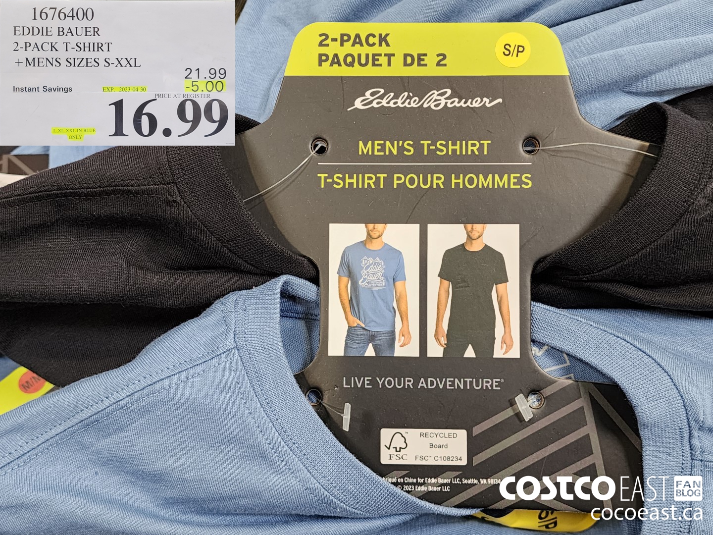 1676400 EDDIE BAUER 2 PACK T-SHIRT +MENS SIZES S, M, XXL ($5.00 INSTANT SAVINGS EXPIRES ON 2023-04-30) $16.99