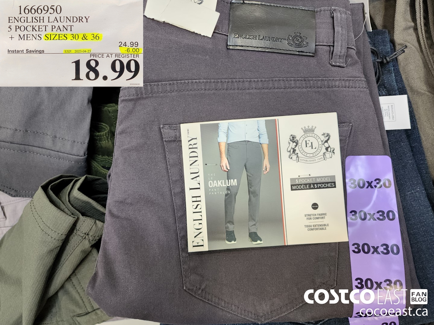 1666950 ENGLISH LAUNDRY 5 POCKET PANT + MENS SIZES 30 & 36 ($6.00 INSTANT SAVINGS EXPIRES ON 2023-04-23) $18.99