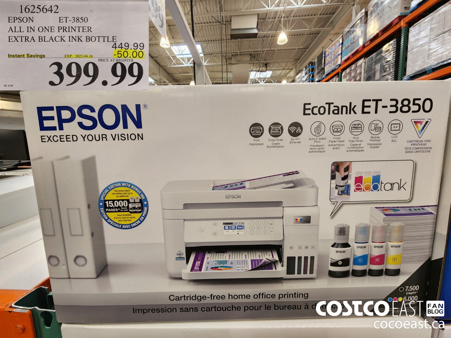 1625642 EPSON ET-3850 ALL IN ONE PRINTER EXTRA BLACK INK BOTTLE ($50.00 INSTANT SAVINGS EXPIRES ON 2023-04-16) $399.99