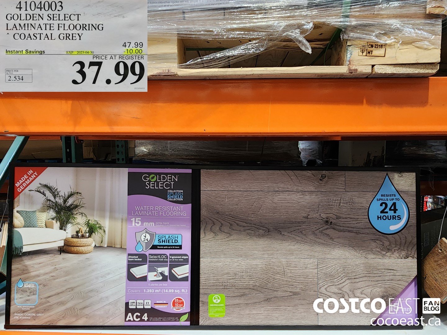 4104003 GOLDEN SELECT LAMINATE FLOORING COASTAL GREY ($10.00 INSTANT SAVINGS EXPIRES ON 2023-04-30) $37.99