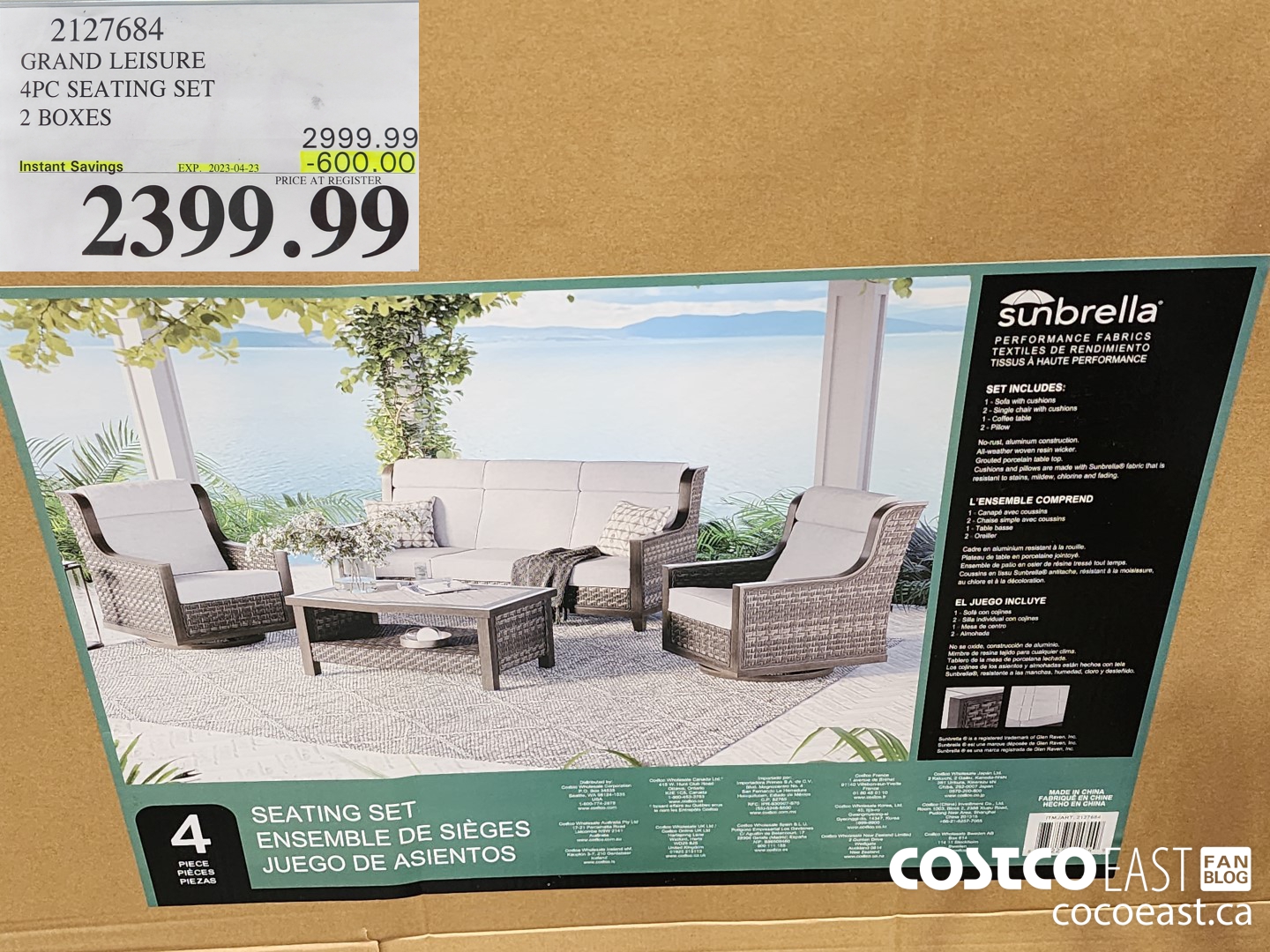 2127684 GRAND LEISURE 4PC SEATING SET 2 BOXES ($600.00 INSTANT SAVINGS EXPIRES ON 2023-04-23) $2399.99