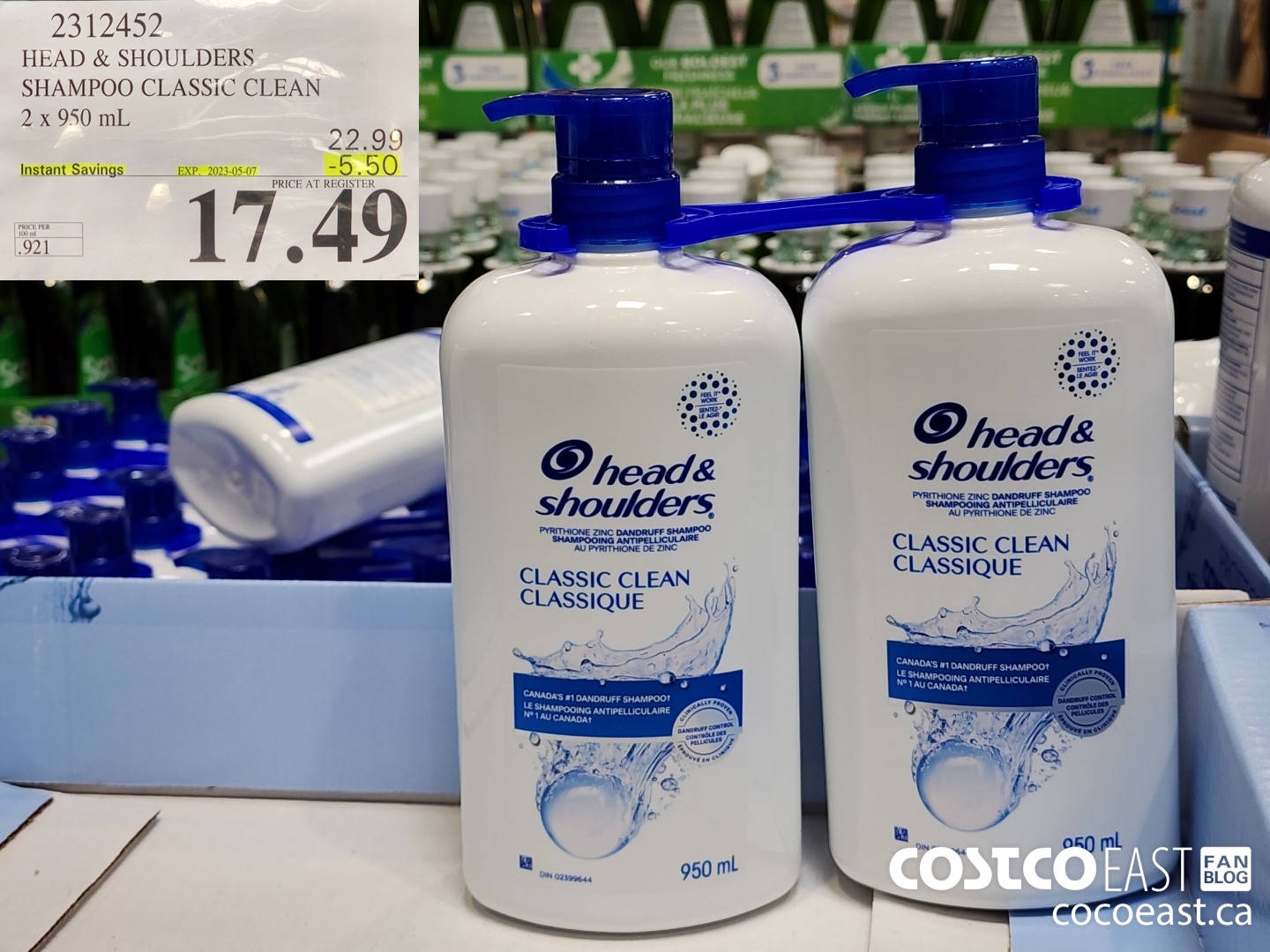 2312452 HEAD & SHOULDERS SHAMPOO CLASSIC CLEAN 2 X 950 ML ($5.50 INSTANT SAVINGS EXPIRES ON 2023-05-07) $17.49