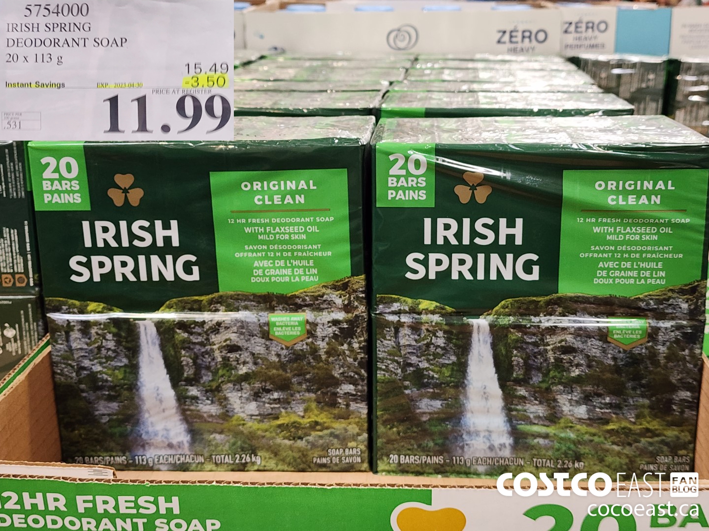 5754000 IRISH SPRING DEODORANT SOAP 20 X 113 G ($3.50 INSTANT SAVINGS EXPIRES ON 2023-04-30) $11.99