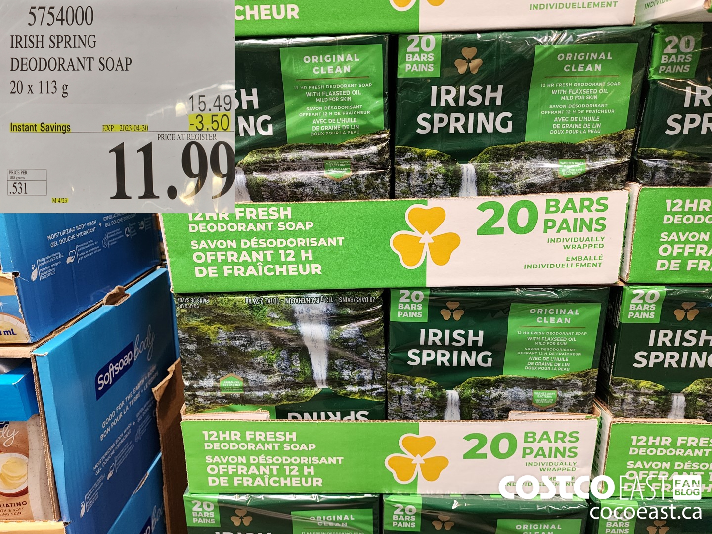 5754000 IRISH SPRING DEODORANT SOAP 20 X 113 G ($3.50 INSTANT SAVINGS EXPIRES ON 2023-04-30) $11.99