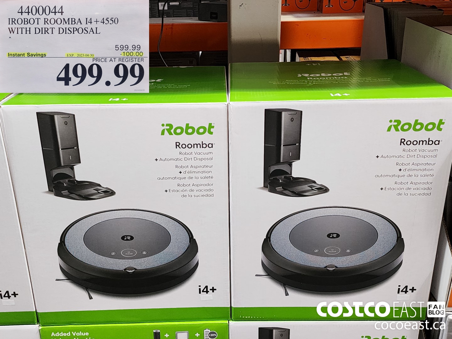 4400044 IROBOT ROOMBA I4+4550 WITH DIRT DISPOSAL ($100.00 INSTANT SAVINGS EXPIRES ON 2023-04-30) $499.99