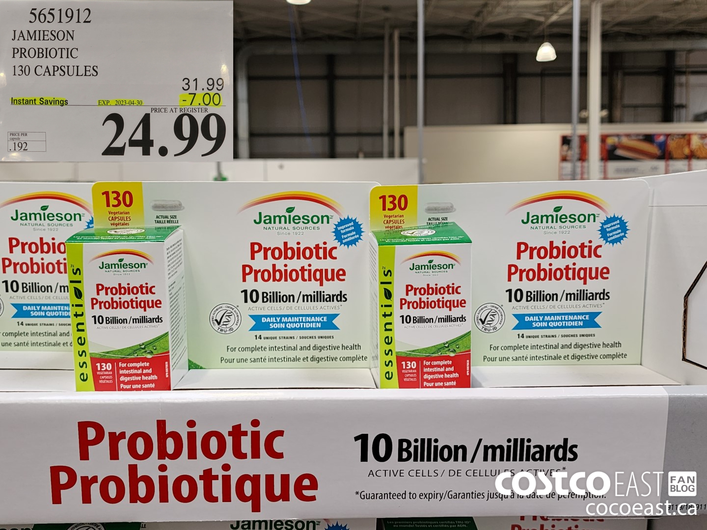 5651912 JAMIESON PROBIOTIC 130 CAPSULES ($7.00 INSTANT SAVINGS EXPIRES ON 2023-04-30) $24.99