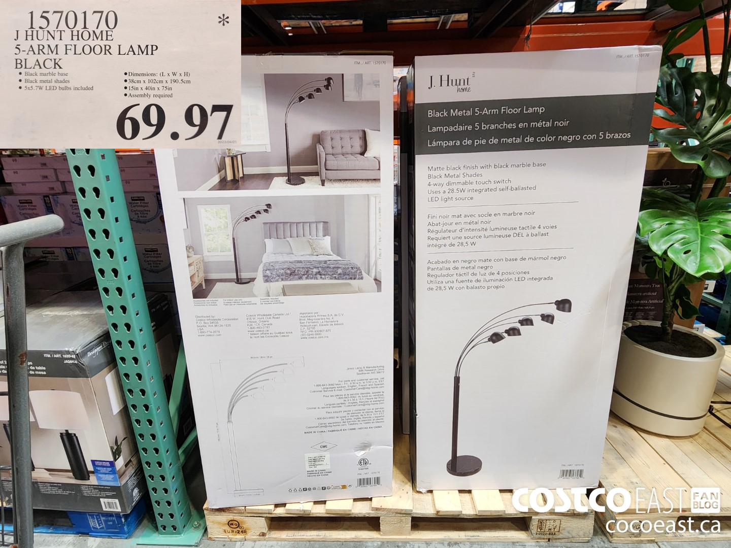 1570170 J HUNT HOME 5-ARM FLOOR LAMP BLACK $69.97