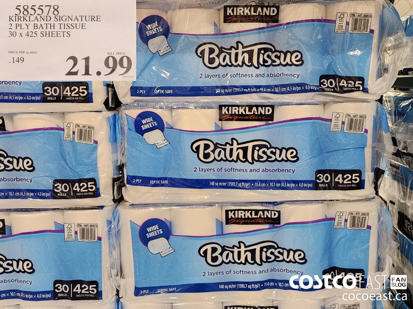 585578 KIRKLAND SIGNATURE 2 PLY BATH TISSUE 30 x 425 SHEETS $21.99