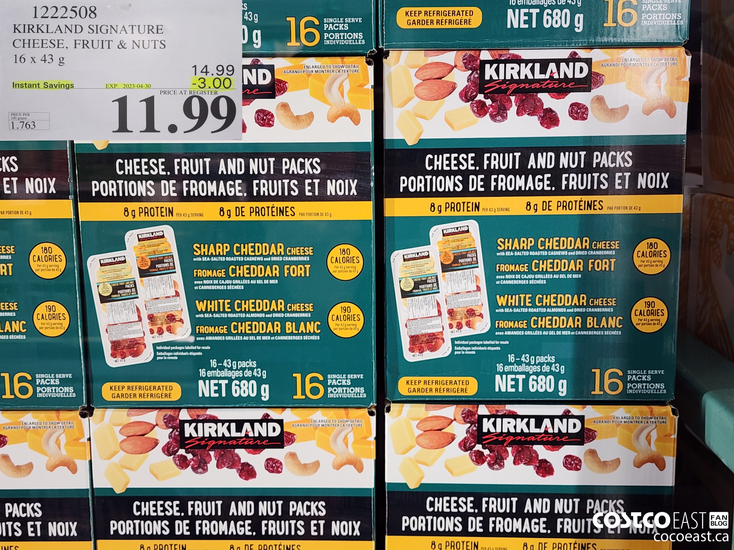 1222508 KIRKLAND SIGNATURE CHEESE, FRUIT & NUTS 16 x 43 g ($3.00 INSTANT SAVINGS EXPIRES ON 2023-04-30) $11.99