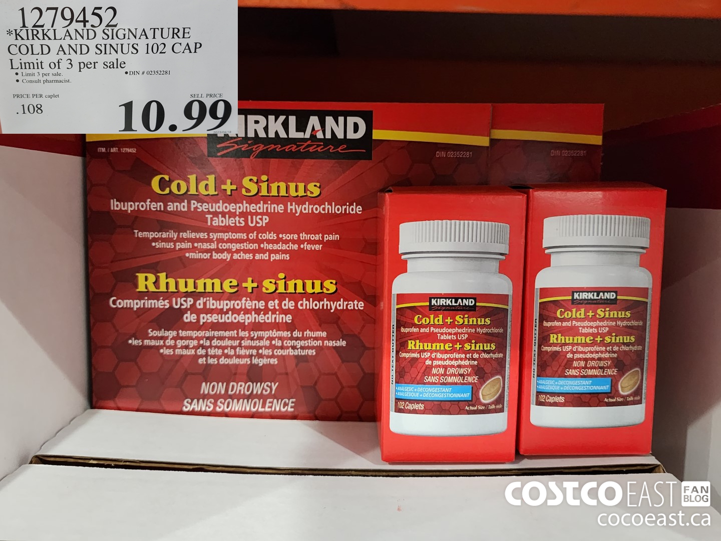 1279452 KIRKLAND SIGNATURE COLD AND SINUS 102 CAP LIMIT OF 3 PER SALE $10.99