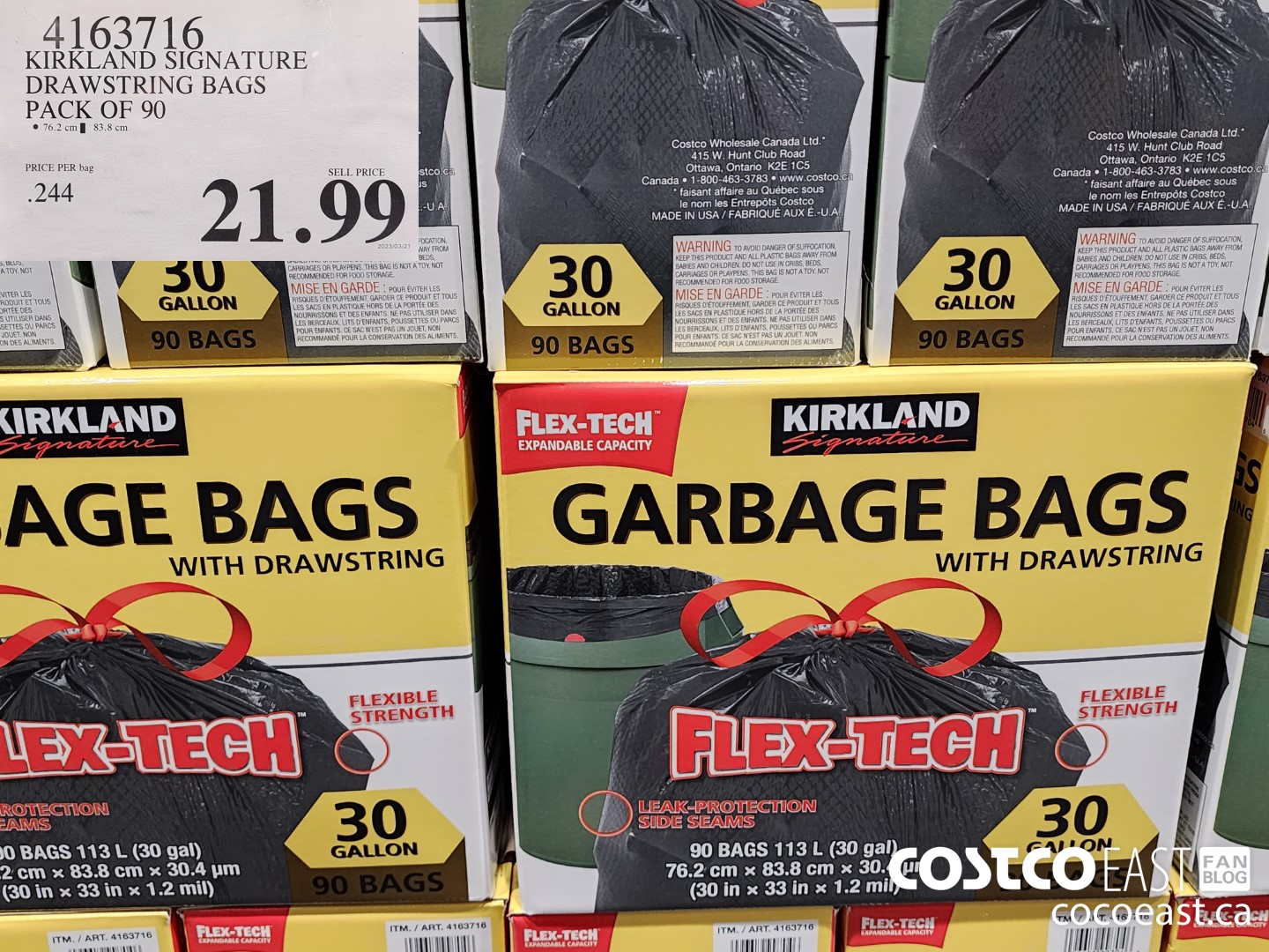 4163716 KIRKLAND SIGNATURE DRAWSTRING BAGS PACK OF 90 $21.99