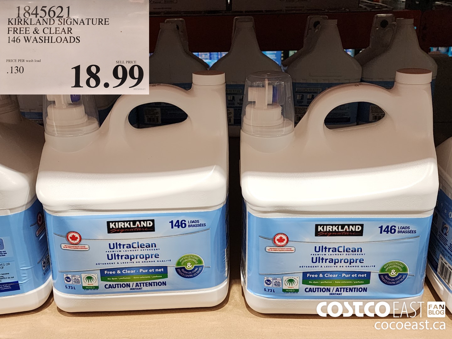 1845621 KIRKLAND SIGNATURE FREE & CLEAR DETERGENT 146 WASH LOADS $18.99