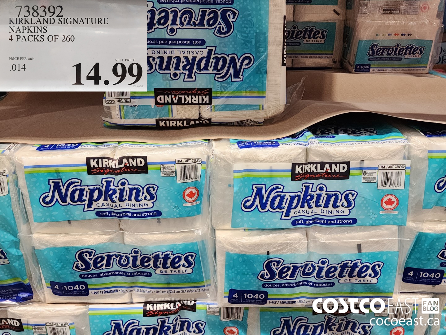 738392 KIRKLAND SIGNATURE NAPKINS 4 PACKS OF 260 $14.99