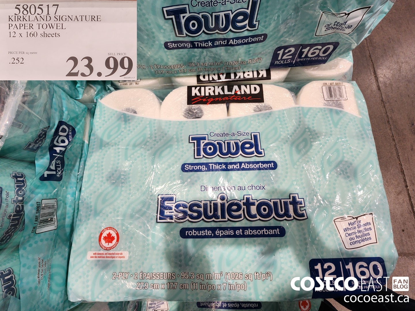 580517 KIRKLAND SIGNATURE PAPER TOWEL 12 X 160 $23.99