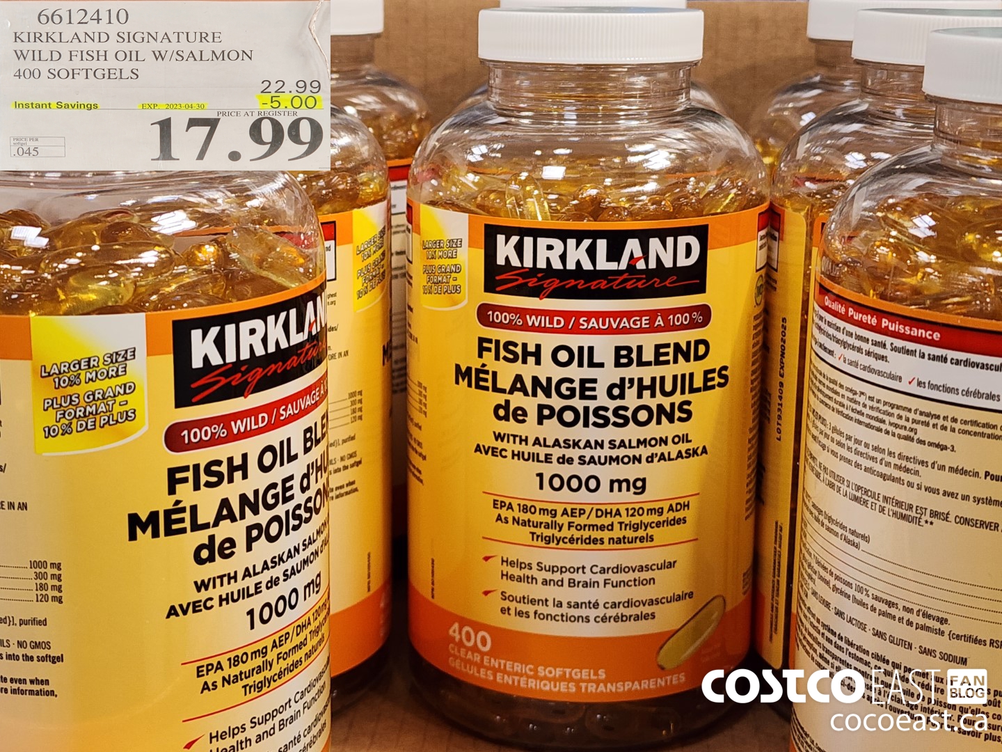 6612410 KIRKLAND SIGNATURE WILD FISH OIL W/SALMON - 400 SOFTGELS ($5.00 INSTANT SAVINGS EXPIRES ON 2023-04-30) $17.99