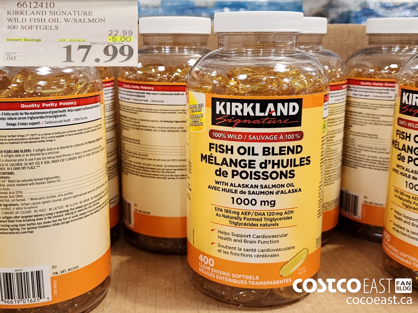 6612410 KIRKLAND SIGNATURE WILD FISH OIL W/SALMON - 400 SOFTGELS ($5.00 INSTANT SAVINGS EXPIRES ON 2023-04-30) $17.99