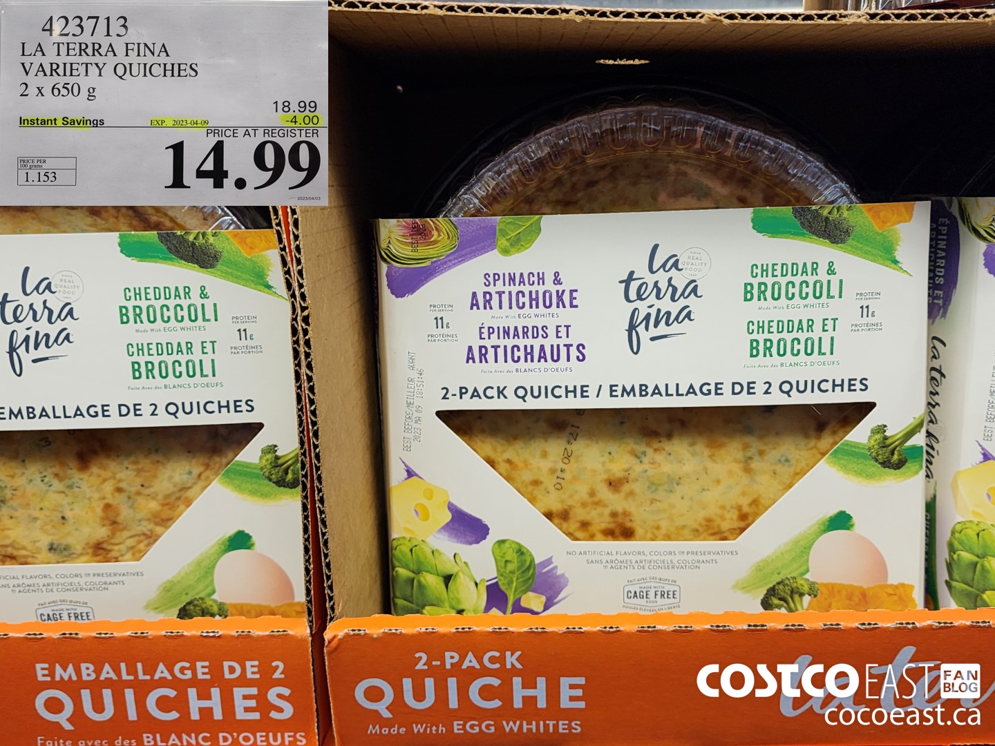 423713 LA TERRA FINA VARIETY QUICHES 2 X 650 G ($4.00 INSTANT SAVINGS EXPIRES ON 2023-04-09) $14.99