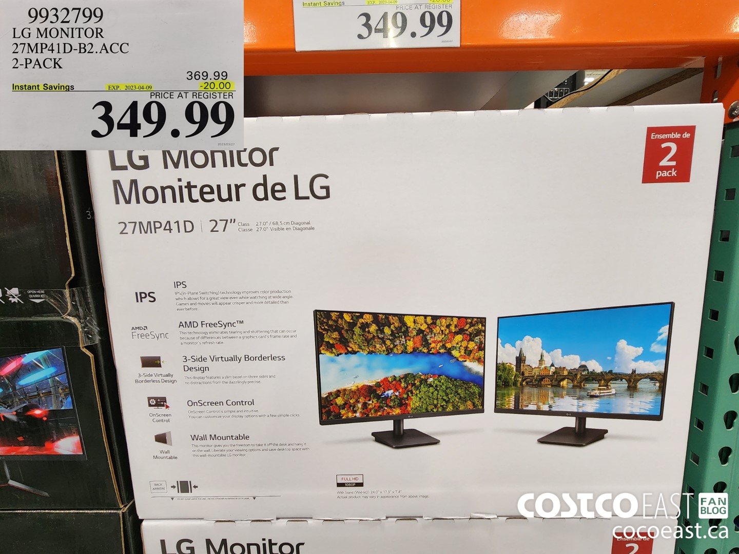 9932799 LG MONITOR 27MP41D-B2.ACC 2-PACK ($20.00 INSTANT SAVINGS EXPIRES ON 2023-04-09) $349.99