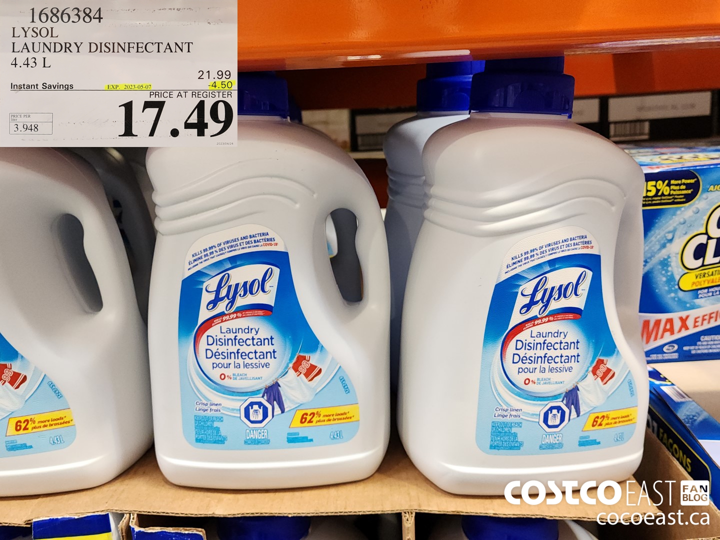 1686384 LYSOL LAUNDRY DISINFECTANT 4.43L ($4.50 INSTANT SAVINGS EXPIRES ON 2023-05-07) $17.49