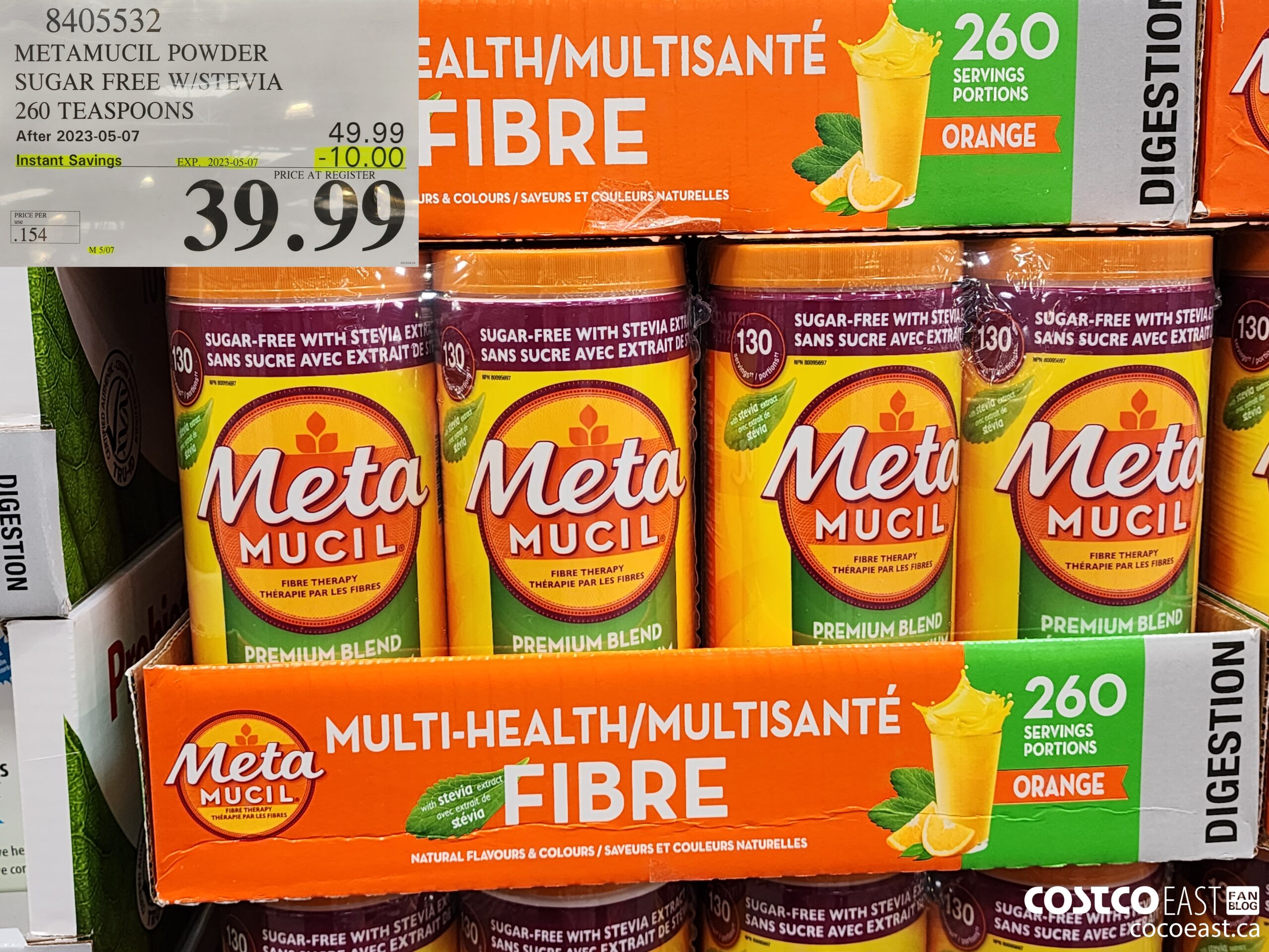 8405532 METAMUCIL POWDER SUGAR FREE W/STEVIA 260 TEASPOONS ($10.00 INSTANT SAVINGS EXPIRES ON 2023-05-07) $39.99