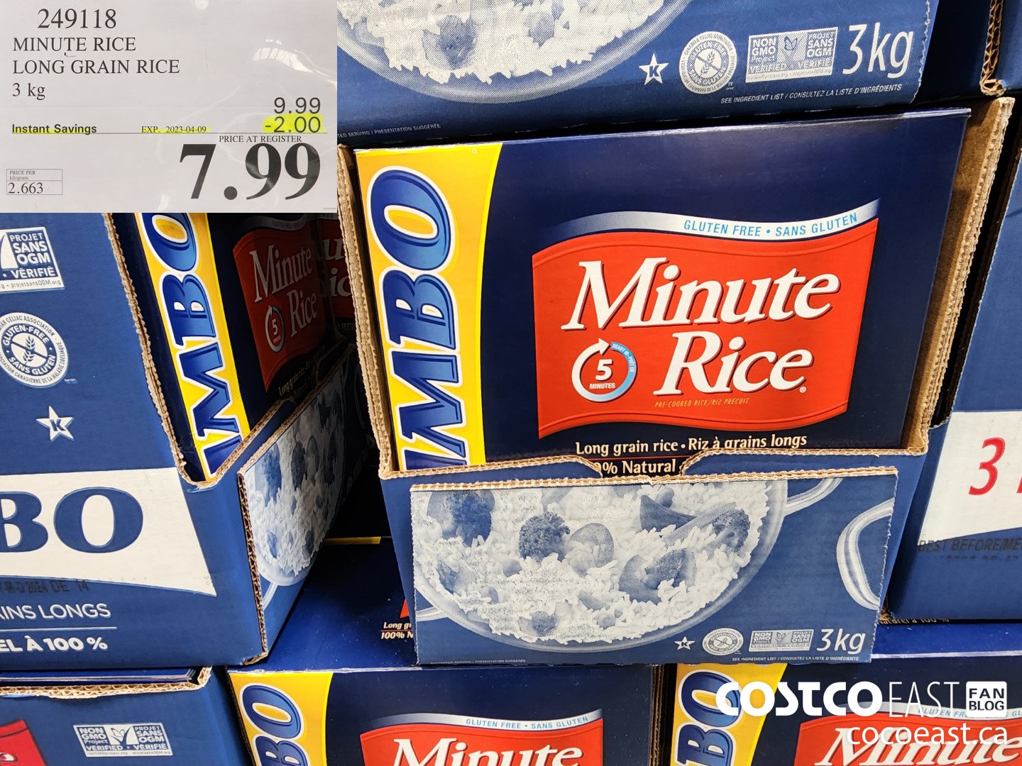 249118 MINUTE RICE LONG GRAIN RICE 3 KG ($2.00 INSTANT SAVINGS EXPIRES ON 2023-04-09) $7.99