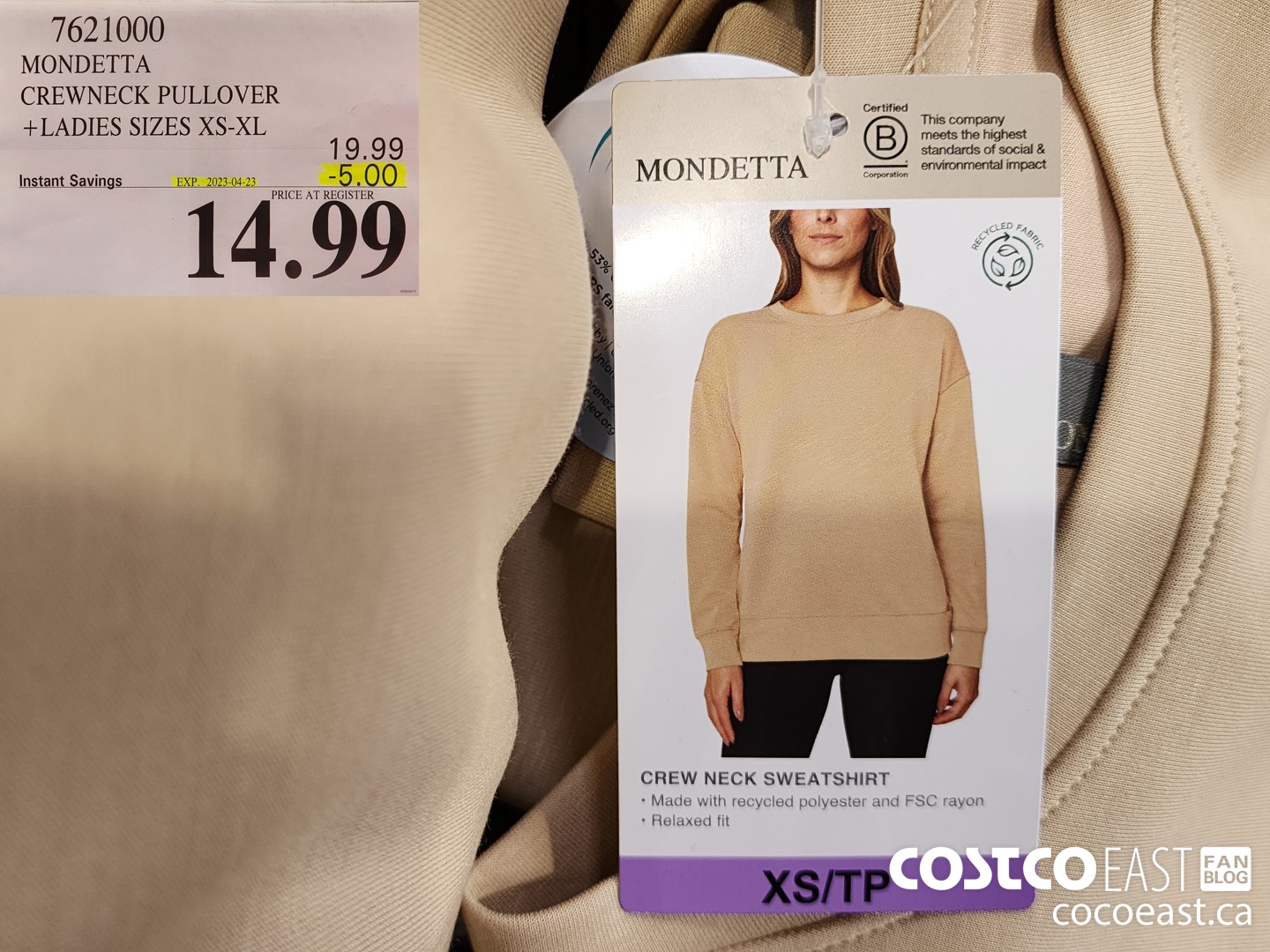 7621000 MONDETTA CREWNECK PULLOVER +LADIES SIZES XS-XL ($5.00 INSTANT SAVINGS EXPIRES ON 2023-04-23) $14.99