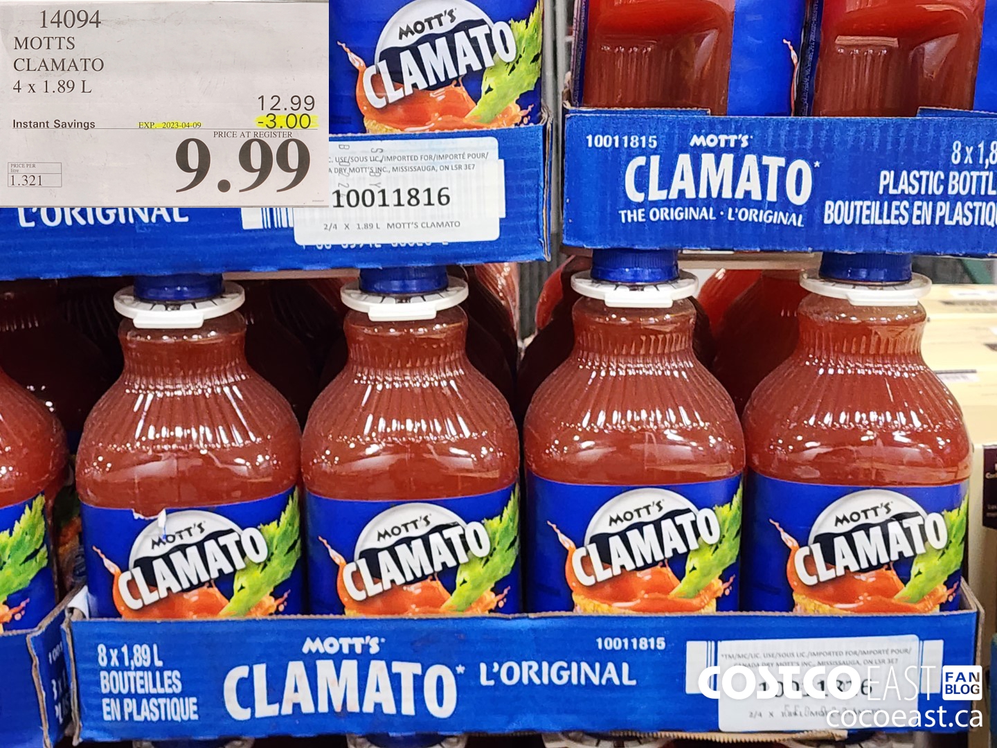 14094 MOTTS CLAMATO 4 x 1.89L ($3.00 INSTANT SAVINGS EXPIRES ON 2023-04-09) $9.99