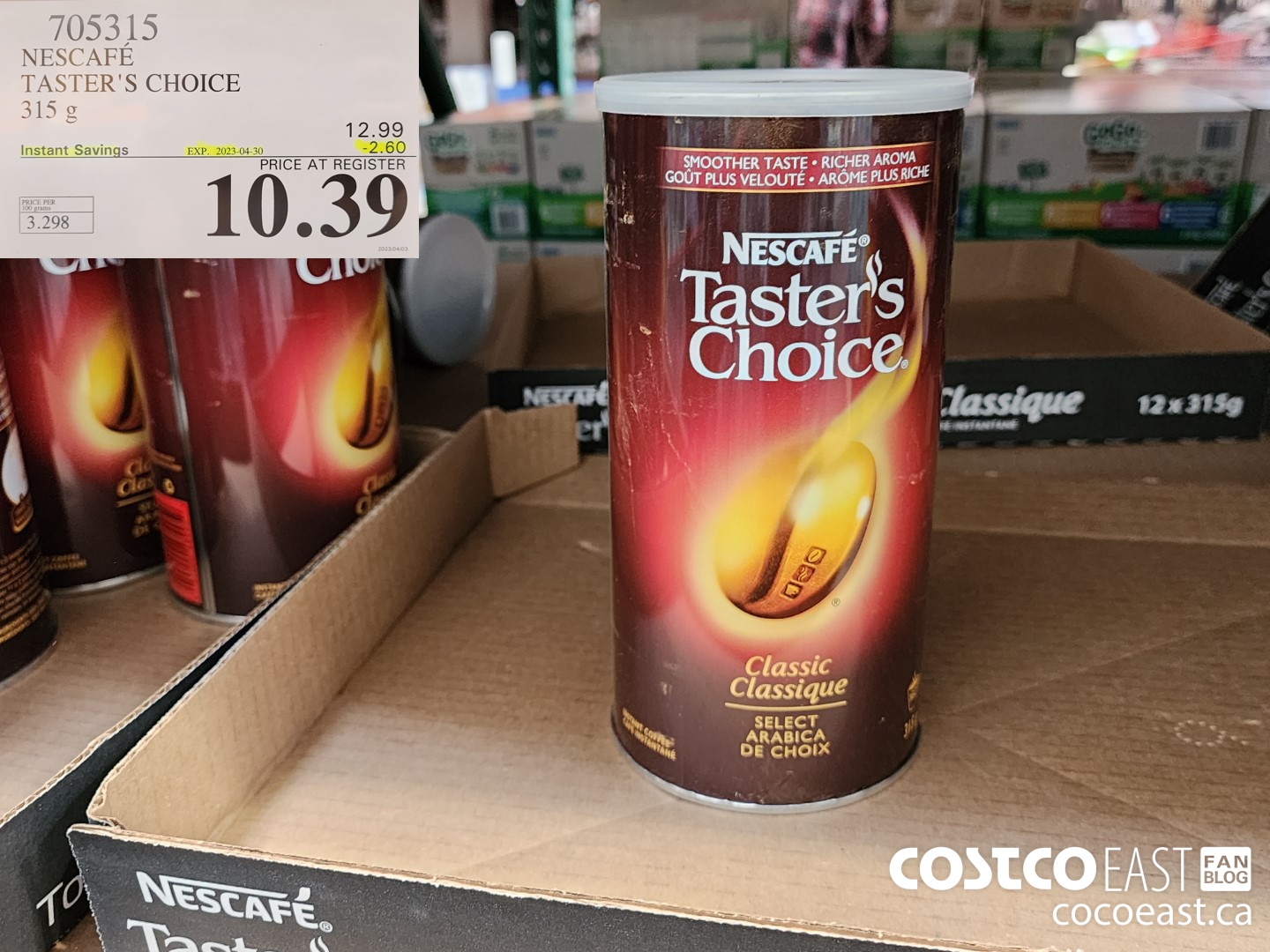 705315 NESCAFE TASTER'S CHOICE 315 g ($2.60 INSTANT SAVINGS EXPIRES ON 2023-04-30) $10.39