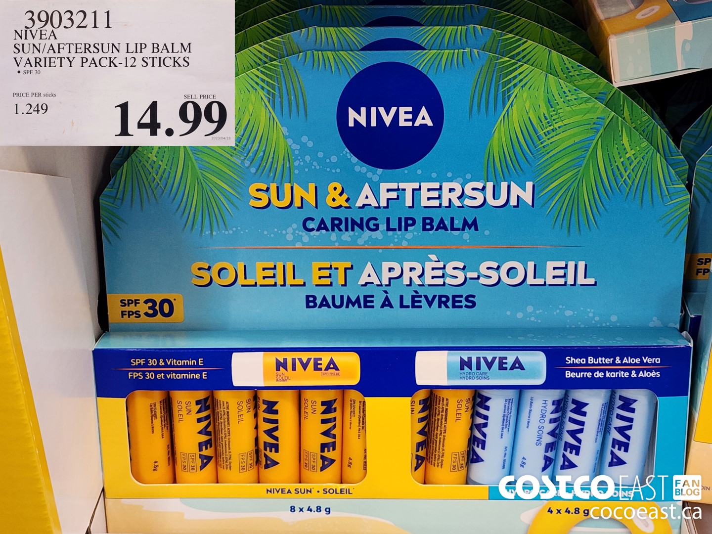 3903211 NIVEA SUN/AFTERSUN LIP BALM VARIETY PACK-12 STICKS $14.99