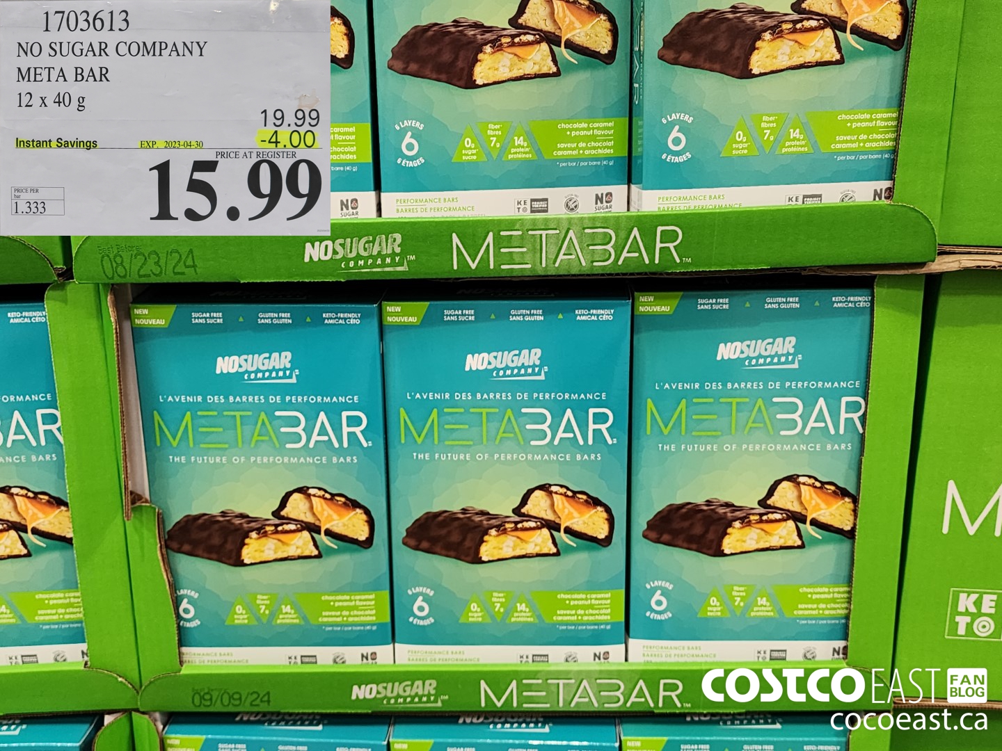 1703613 NO SUGAR COMPANY META BAR 12x 40 g ($4.00 INSTANT SAVINGS EXPIRES ON 2023-04-30) $15.99