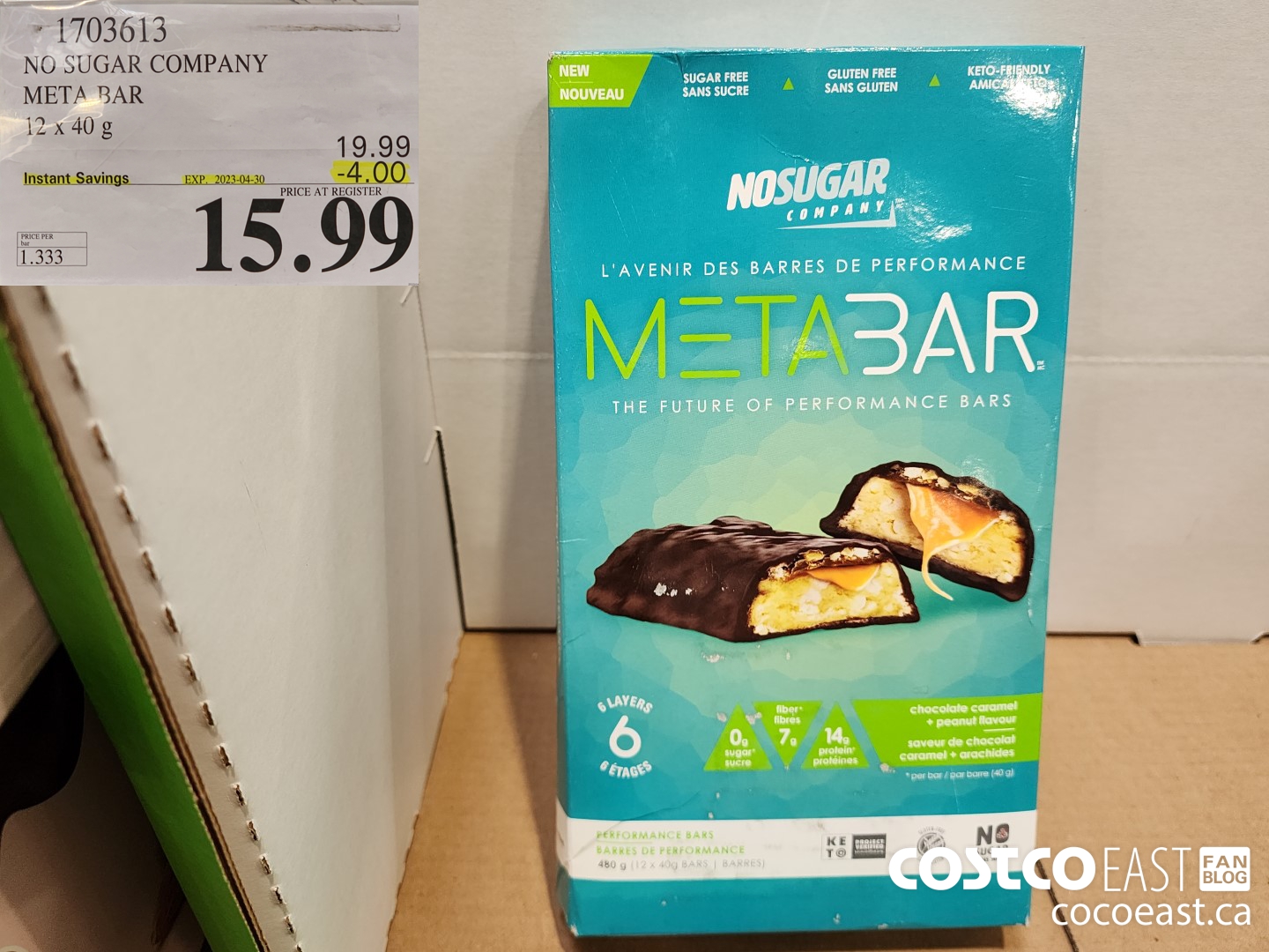 1703613 NO SUGAR COMPANY META BAR 12x 40 g ($4.00 INSTANT SAVINGS EXPIRES ON 2023-04-30) $15.99