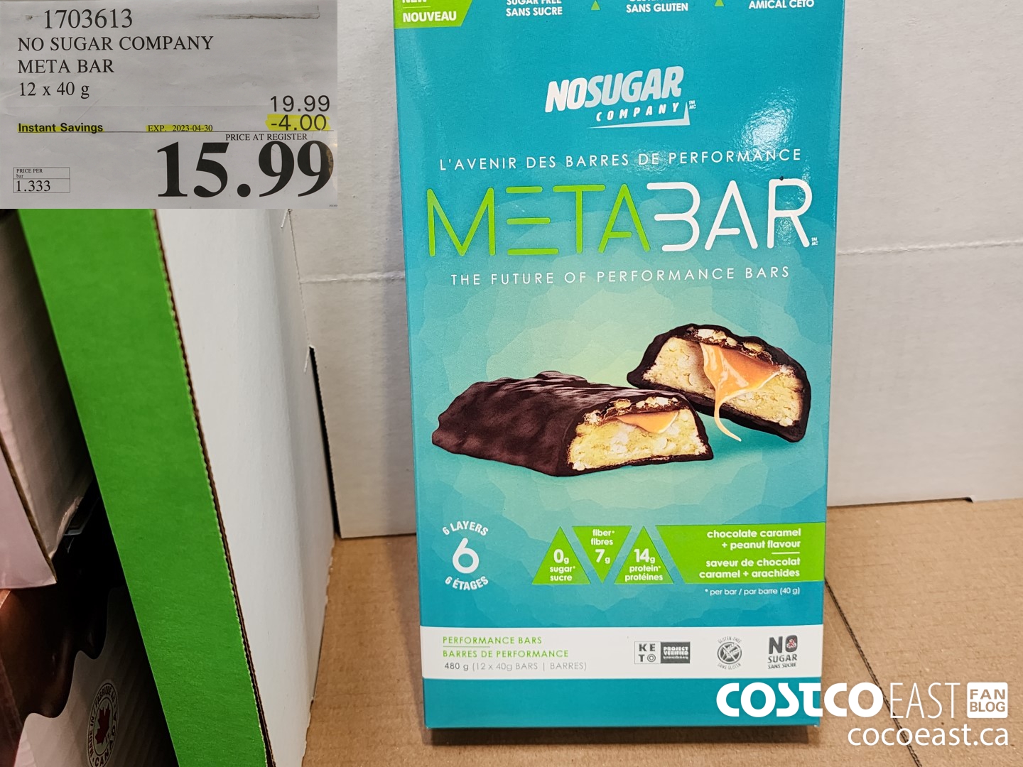 1703613 NO SUGAR COMPANY META BAR 12x 40 g ($4.00 INSTANT SAVINGS EXPIRES ON 2023-04-30) $15.99