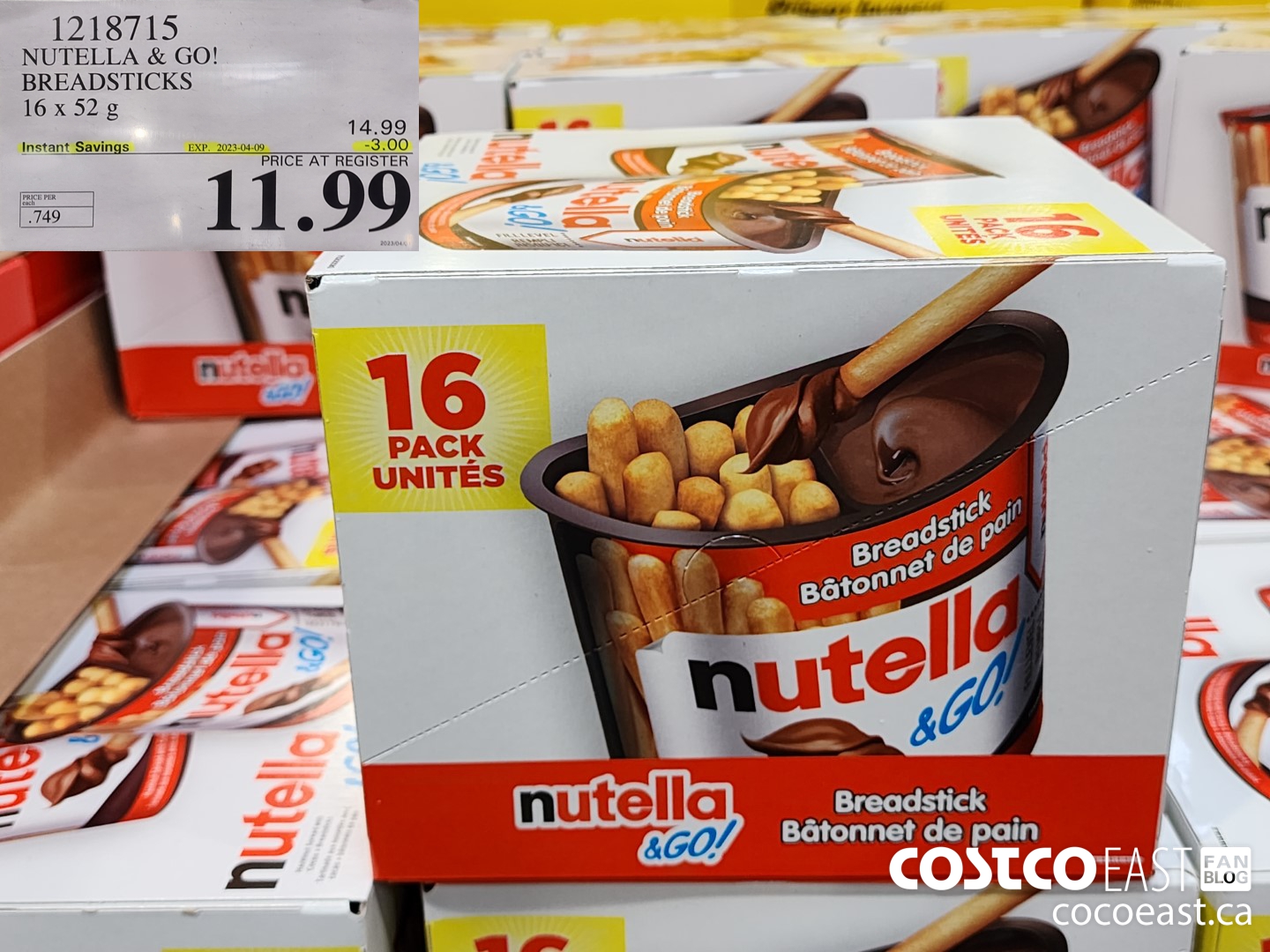 1218715 NUTELLA & GO! BREADSTICK 16 x 52 g ($3.00 INSTANT SAVINGS EXPIRES ON 2023-04-09) $11.99