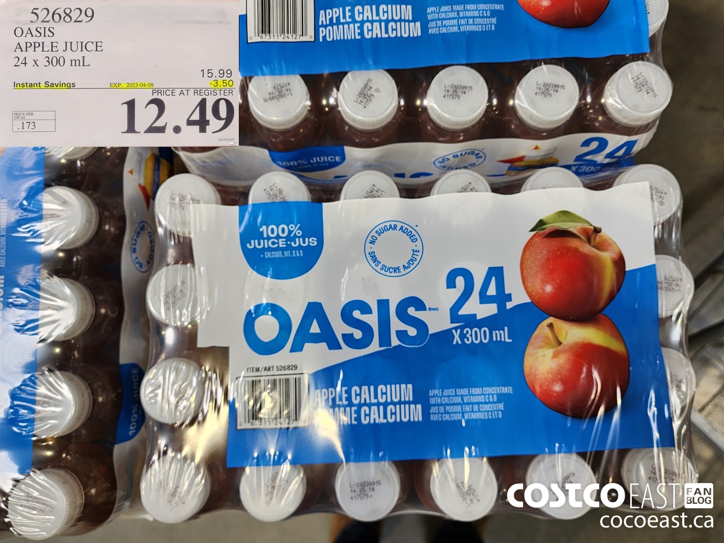 526829 OASIS APPLE JUICE 24 X 300 ML ($3.50 INSTANT SAVINGS EXPIRES ON 2023-04-09) $12.49