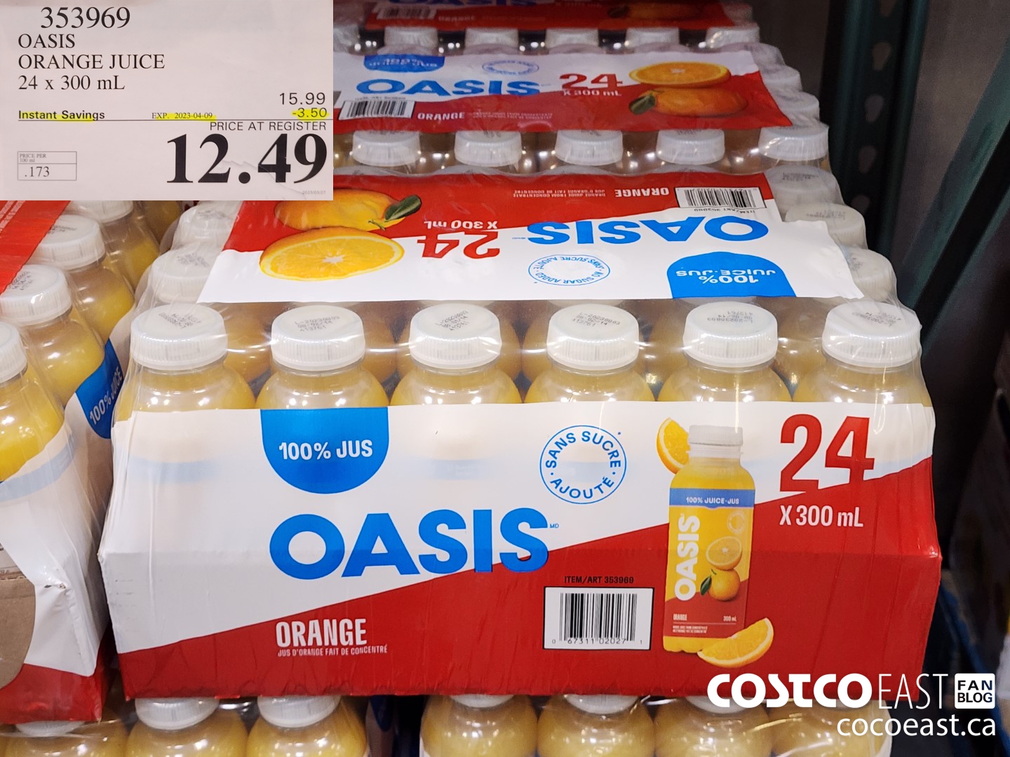 353969 OASIS ORANGE JUICE 24 X 300 ML ($3.50 INSTANT SAVINGS EXPIRES ON 2023-04-09) $12.49