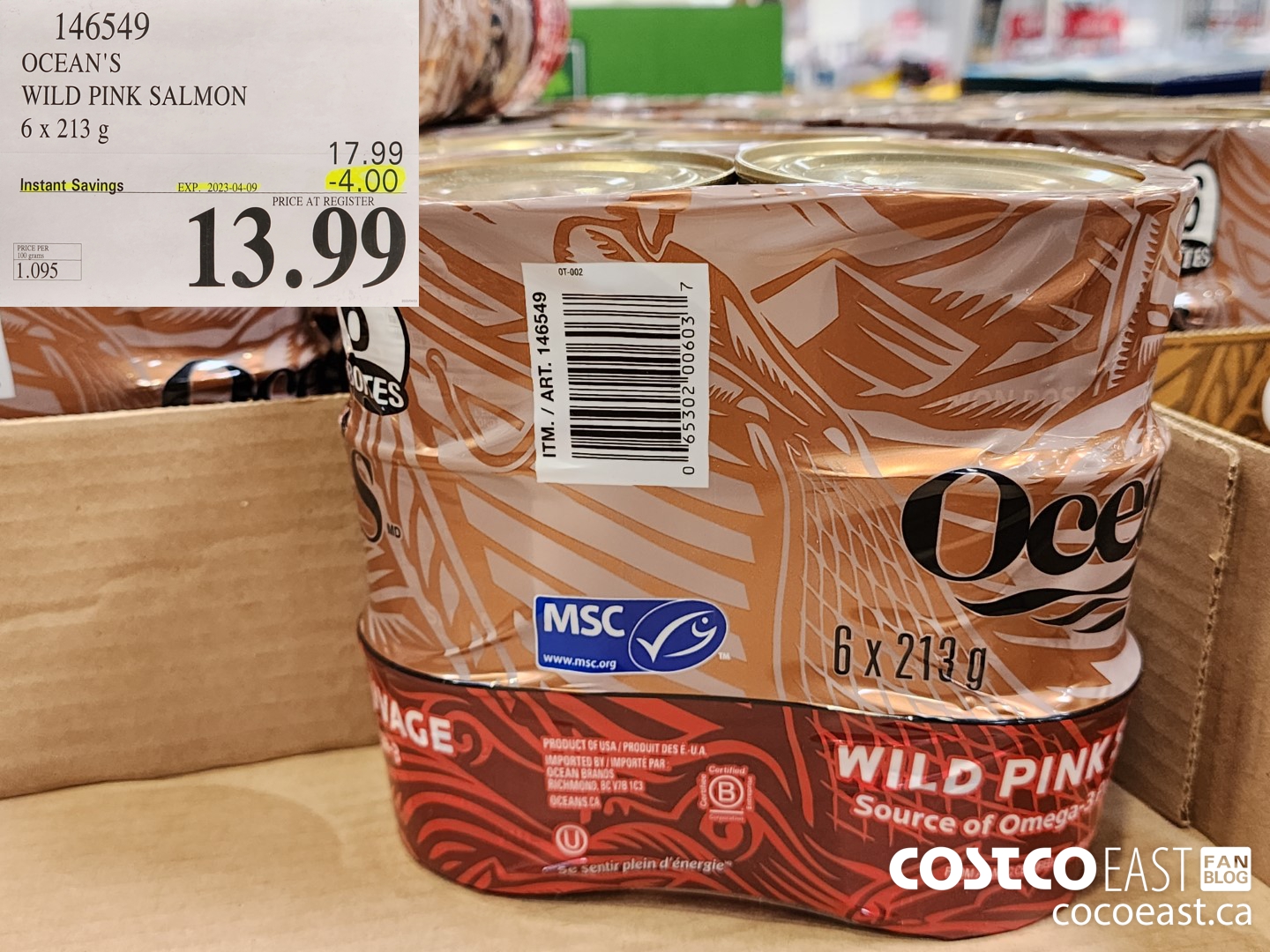 146549 OCEAN'S WILD PINK SALMON 6 X 213 G ($4.00 INSTANT SAVINGS EXPIRES ON 2023-04-09) $13.99