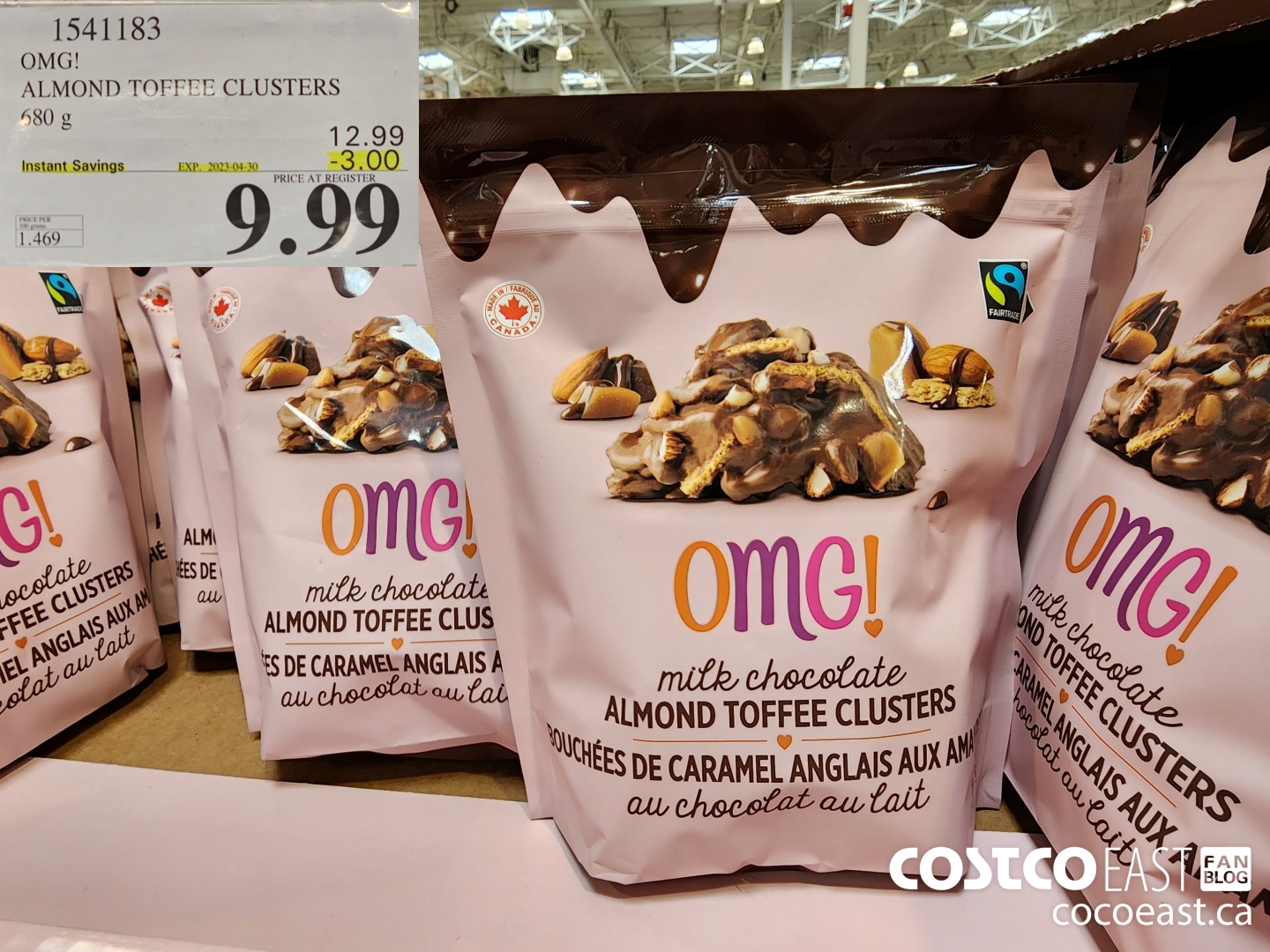 1541183 OMG! ALMOND TOFFEE CLUSTERS 680 g ($3.00 INSTANT SAVINGS EXPIRES ON 2023-04-30) $9.99