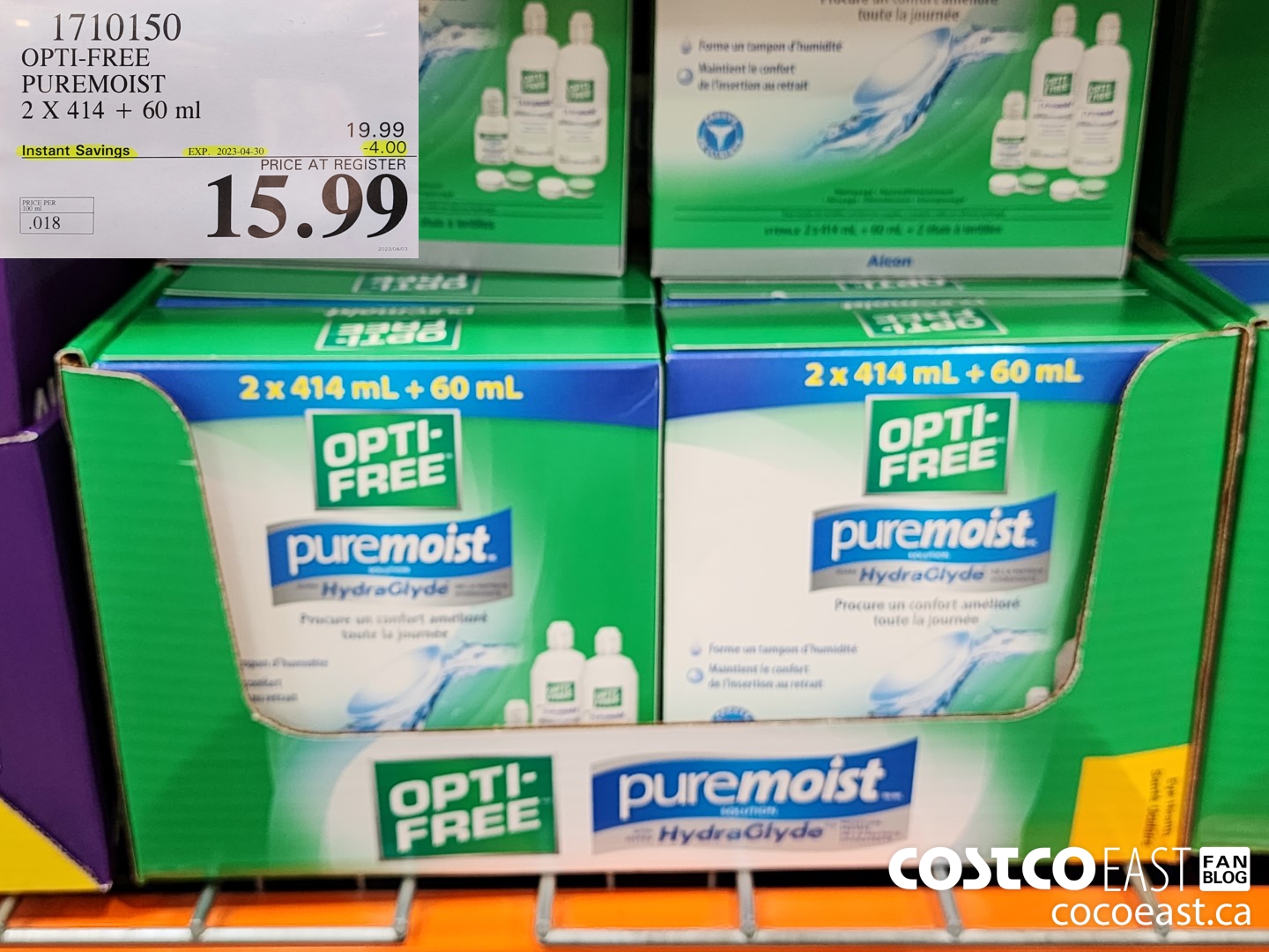 1710150 OPTI-FREE PUREMOIST 2 X 414 + 60 ml ($4.00 INSTANT SAVINGS EXPIRES ON 2023-04-30) $15.99