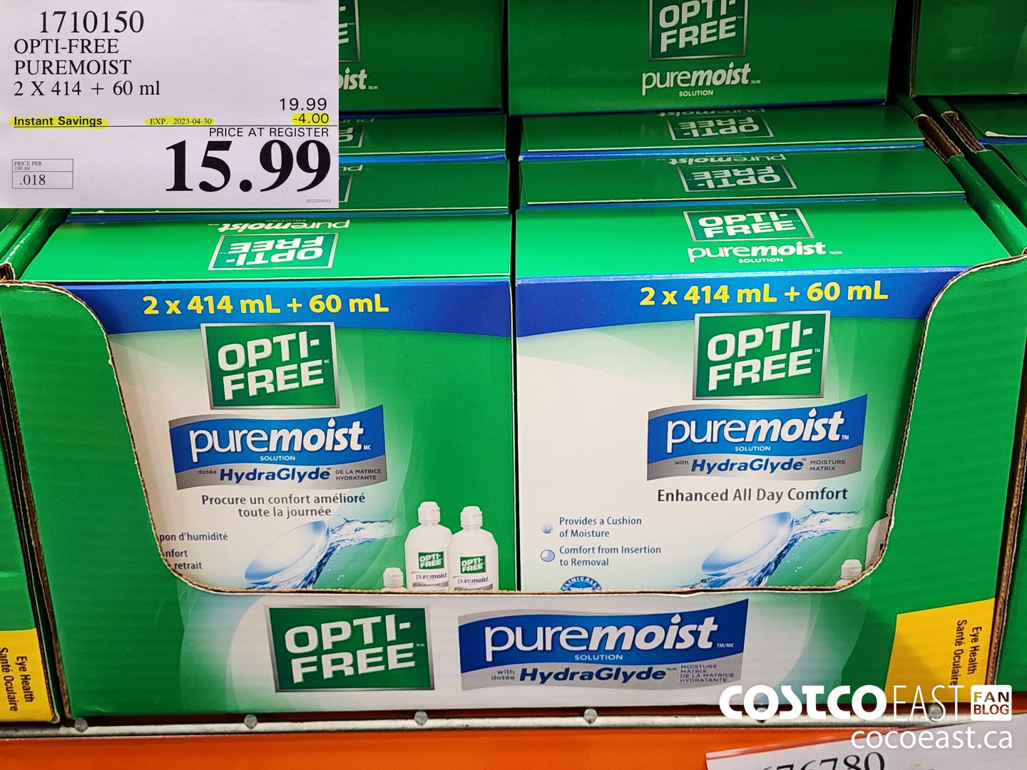 1710150 OPTI-FREE PUREMOIST 2 X 414 + 60 ml ($4.00 INSTANT SAVINGS EXPIRES ON 2023-04-30) $15.99