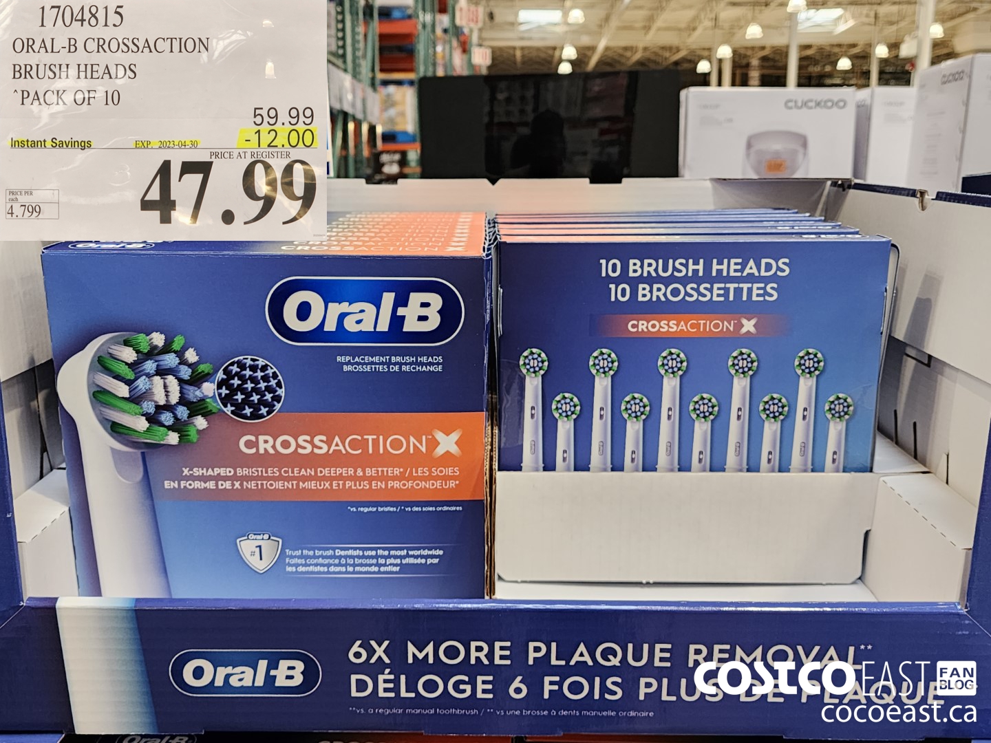 1704815 ORAL-B CROSSACTION BRUSH HEADS PACK OF 10 ($12.00 INSTANT SAVINGS EXPIRES ON 2023-04-30) $47.99